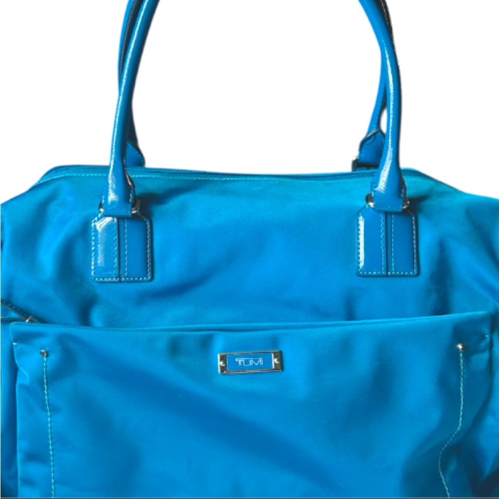 Tumi Voyager Canvas and Leather Duffel Bag Carry On in Sky Blue - Picture 4 of 7